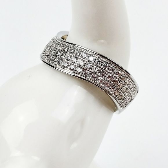 925 Sterling Silver Jewelry - Sterling Silver Sz 7 Wave Pave Ring